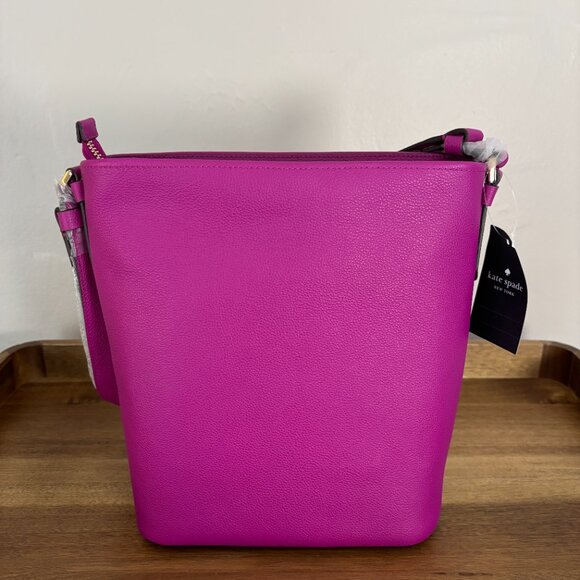 Kate Spade Elsie Baja Rose Purple Pebbled Leather Bucket Bag New - Picture 5 of 11